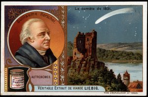 Astronomie: Der Komet von 1831, mit dem Porträt von William Herschel (Friedrich Wilhelm Herschel) (1738-1822) - Liebig Chromolithografie von French School