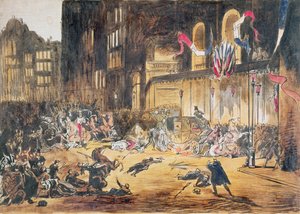 Attentat auf das Leben von Napoleon III. und seiner Frau Eugenie durch Felice Orsini und drei Komplizen am 4. Januar 1858 in Paris