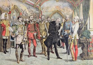 Österreich-Ungarische Krise - Empfang der ungarischen Magnaten durch Kaiser Franz Josef, Illustration aus Le Petit Journal, 15. Oktober 1905 von French School