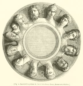 Oberes Basrelief des Altars der zwölf Götter, entdeckt in Gabies (Gravur) von French School