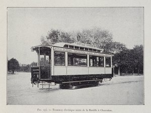 Bastille-Charenton-Elektrostraßenbahn - in „Durch die Elektrizität“ von G. Davy
