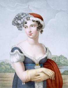 Schöne Dame im Polonaise-Stil gekleidet, graviert von L. Dibart von French School