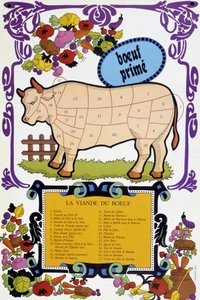 Rindfleisch und seine Stücke - Metzgerplakat, 20. Jahrhundert von French School