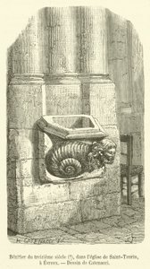 Weihwasserbecken aus dem 13. Jahrhundert?, in der Kirche Saint-Taurin, in Evreux (Stich)
