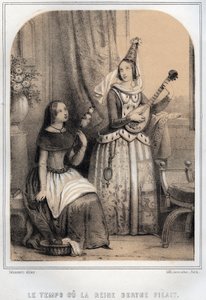 Berthe von Schwaben (Burgund) bekannt als die Spinnerin oder die spinnende Königin (907-966) - Gravur in "THE SOURIES DE MON UNCLE MEMORIES ET RECITTS DE Voyages" von MORING MICHEL - Ende 19. Jahrhundert von French School
