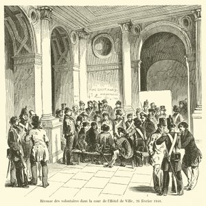 Biwak der Freiwilligen im Hof des Hôtel de Ville, 26. Februar 1848