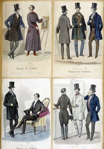 Tafeln, die die Männermode aus dem „Journal des tailors“ von 1848 illustrieren.