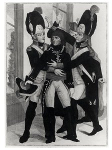 Bonaparte (1769-1821) geschützt von zwei Grenadieren während der Sitzung in St.Cloud, 19. Brumaire Jahr 8 (10. November 1799), ca. 1800 von French School