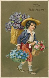 Junge trägt Blumen von French School