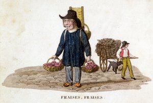 Bretonische Erdbeerverkäuferin - Gravur, Anfang 19. Jahrhundert von French School