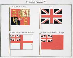 Britische Seeflaggen, aus einem französischen Flaggenbuch, ca. 1819