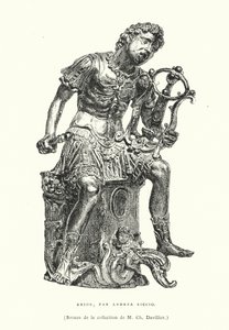 Bronzefigur des antiken griechischen Dichters Arion, von dem italienischen Renaissance-Bildhauer Andrea Riccio, späte 15. oder frühe 16. Jahrhundert (Stich) von French School