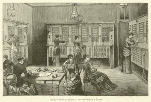 Zentrales Telefonbüro in Paris (Gravur) von French School