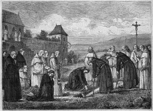 Beerdigung eines Kartäusers in der Abtei von Tamié in Savoyen (Zisterziensergemeinschaft). Gravur von 1875. von French School