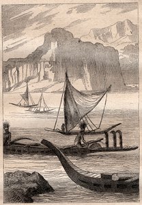 Kanus der Marquesas-Inseln - Illustration aus „Die großen Seefahrer des 18. Jahrhunderts“ von French School