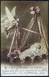 Karte zur Ankündigung der Geburt eines Babys, 11. Januar 1915 von French School