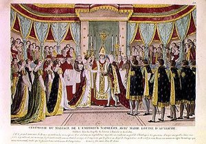 Kardinal Joseph Fesch (1763-1839) segnet die Ehe von Napoleon Bonaparte I (1769-1821) und Marie-Louise de Habsbourg-Lorraine in der Kapelle des Louvre, 2. April 1810