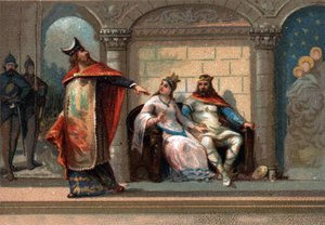 Caribert oder Cherebert, König von Paris (561 - 567). Chromolithografie des späten 19. Jahrhunderts. von French School