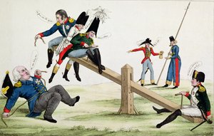 Karikatur von Louis XVIII, Napoleon und den Alliierten zur Zeit der Hundert Tage 1815