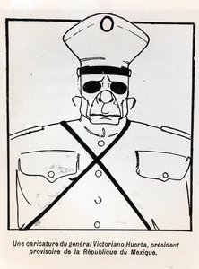 Karikatur von General Victoriano Huerta (1854-1916) amtierender Präsident der Republik Mexiko, Illustration aus Le Monde Illustre, veröffentlicht am 1. März 1913