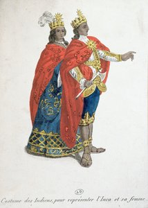 Karnevalskostüme, die den Inka-König und die Inka-Königin darstellen, späte achtzehnte Jahrhundert