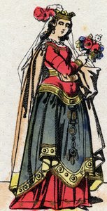Karolingische Dynastie: Porträt von Hildegard von Vintzgau (ca. 758-783), Ehefrau von Karl dem Großen (Carolus Magnus, 742-814). Epinal-Bild aus dem späten 19. Jahrhundert. Private Sammlung