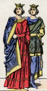 Karolingische Dynastie: Porträts von Ludwig III., König der Franken, und Karlmann II., König der Franken. Epinal-Bildgebung Ende des 19. Jahrhunderts. Private Sammlung. von French School