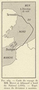 Karte der Reise von MM Herve und Allouard an Bord der National (1886), Experiment des Maximalabweichers von French School