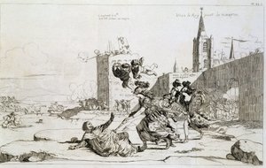 Karikatur von Mademoiselle de Montpensier („Grande Mademoiselle“) „fegt Mazarin und seine Anhänger aus Frankreich“