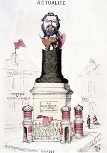 Karikatur von Courbet als Statue auf dem abgeschnittenen Sockel der Vendôme-Säule
