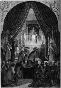 Aufbahrungskapelle bei der Beerdigung von Graf Philippe Antoine Ornano (1784-1863), Marschall des Kaiserreichs. Paris, Invalides von French School