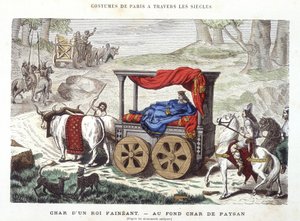 Wagen eines faulen Königs und Wagen eines Bauern - aus „Paris durch die Jahrhunderte“ 1881 von French School