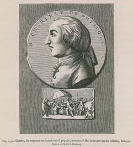 Charles, der Ingenieur und Professor der Physik, Erfinder des Wasserstoffgases zur Ballonfüllung (nach einer sehr seltenen Zeichnung) von French School