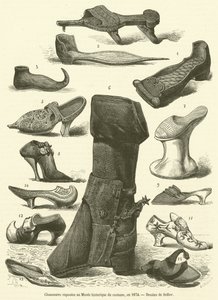 Schuhe ausgestellt im Historischen Kostümmuseum, 1874 von French School