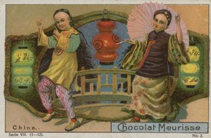 China, Werbekarte für Chocolat Meurisse von French School