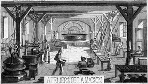 Schokoladenherstellung: Innenansicht der Werkstätten von M. Masson, Paris von French School
