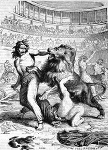 Christen, die wilden Tieren im Amphitheater von Lyon ausgesetzt sind - in „Histoire de France“ von L.-P. Anquetil von French School