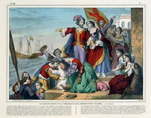 Christoph Kolumbus bricht in die Neue Welt auf, Imagerie Pellerin, Epinal, um 1860