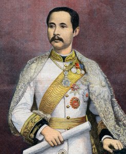 Chulalongkorn (1853-1910), König von Siam. 1897 wurde Chulalongkorn der erste siamesische Monarch, der Europa besuchte. Illustration aus Le Petit Journal von French School