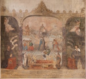 Kirche (Eglise Saint-Jean-Baptiste). Innenraum. Kapelle Saint-Fursy. Wandmalereien. Die Verherrlichung Mariens (Fresko genannt der gute Tod). Anfang 17. Jahrhundert.
