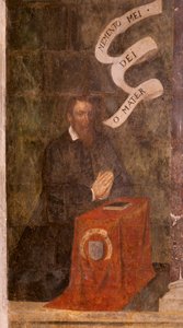 Kirche (Eglise Saint-Jean-Baptiste). Innenraum. Kapelle Saint-Fursy. Wandmalereien. Die Verherrlichung Mariens (Fresko genannt der gute Tod). Anfang 17. Jahrhundert von French School