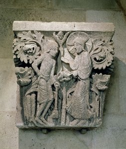 Säulenkapitell, das Christus und Jakobus den Geringeren darstellt, ca. 1125-30 (Kalkstein) von French School