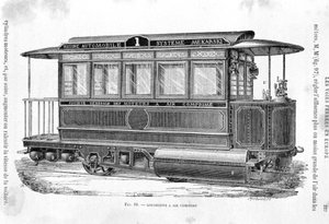Druckluft-Straßenbahn-Lokomotive - in „Die neuen Eroberungen der Wissenschaft“ von Louis Figuier