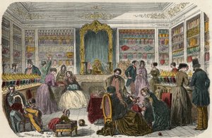 Konfiseriegeschäft in Paris im 19. Jahrhundert - Gravur in „Tableau-de-Paris“ von Edmond Texier 1852