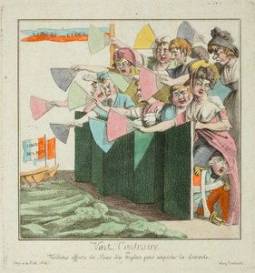 Gegenwind oder tapfere Bemühungen des englischen schönen Geschlechts, die Invasion zu verhindern von French School