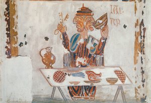 Kopie eines mittelalterlichen Originals, das den Januar darstellt, aus den Monatsarbeiten, aus der Chapelle de Pritz, Laval