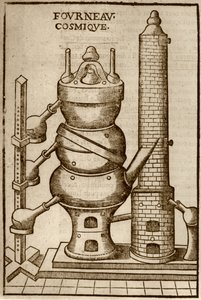 Kosmischer Ofen, aus La Theotechnie Ergocosmique von Annibal Barlet (1653), illustriert in einer Geschichte der Magie, veröffentlicht Ende des 19. Jahrhunderts von French School