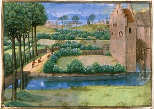 Flämische Landschaft mit einer Wassermühle im Vordergrund und einer Windmühle im Hintergrund, aus der 