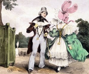 Paar beim Spaziergang, Zeichnung von Guy Forest, um 1829