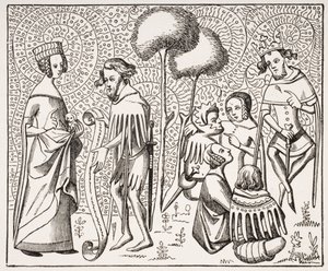 Hof der Liebe in der Provence, nach einem Manuskript aus dem 14. Jahrhundert, aus Le Moyen Age et La Renaissance von Paul Lacroix (1806-84) veröffentlicht 1847